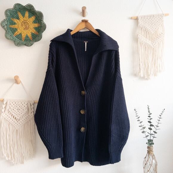 Free People Sweaters - Free People Swim Too Deep Cardi Navy Sweater Cardigan Size Small